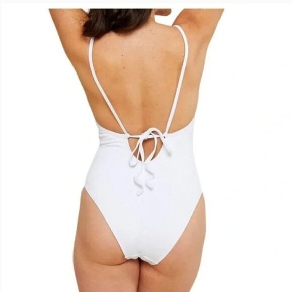 Andie Swim Women's XL The Paloma Rib 1pc Swim Suit White NWT Cheeky Padded - Picture 2 of 9